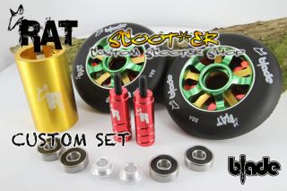 Scooters Custom Rasta Set 2 x Blades Wheels Gold Clamp Red Pegs