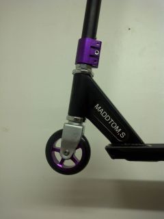  Stunt Scooters black deck with purple wheels and collar and grips