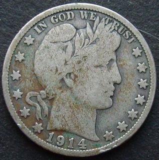 SILVER Barber Half Dollar ~ 1914 Full Rims and Some LIBERTY Visable
