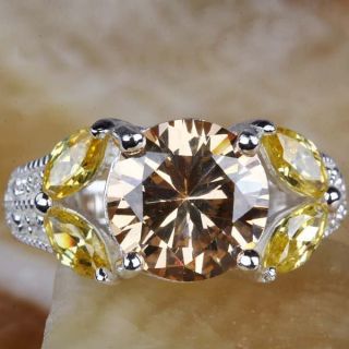 159A5 New Morganite Citrine Gems Silver Ring Size 7 F S