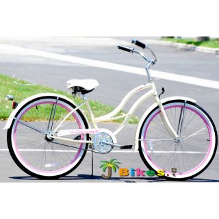 Bicycle Bikes Micargi Tahiti 26 Womens Vanilla with Pink Rims
