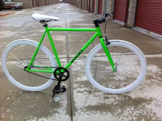 BICYCLE FIXED GEAR TRACK BIKE VIVID BICYCLES NEW NEON GREEN WHITE RIMS