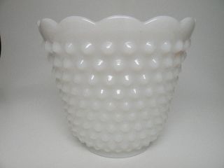 Vintage Hobnail White Milk Glass Vase with Scalloped Rim