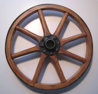 Primitive Wood Wooden Wagon Cart Wheel Spokes Iron Hub and Rim