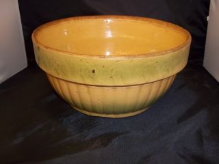  Yellowware Bowl 1800s Green Spongeware Wide Rim Pottery Stoneware