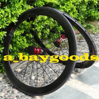 Carbon 700c Road Bike Tubular Wheelset Rim Red Hub Spoke 60mm