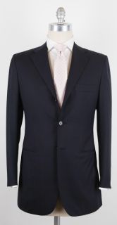 New $7200 KITON Navy Blue Suit Herringbone Weave 44 54