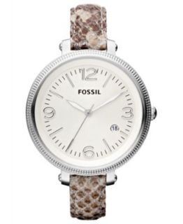Fossil Watch, Womens Heather Brown Snake Print Textured Leather Strap