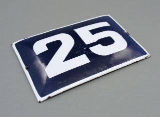 1940s Blue White Enamel Tin Street Door Number Sign 25