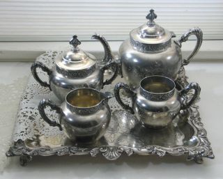 Quadruple Plate Victorian Tea Service w Tray Yale Silver Co 441