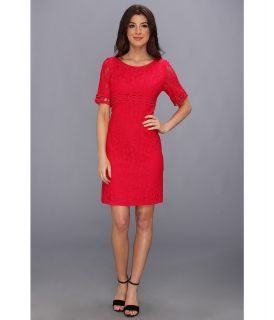 Jessica Howard 3/4 Sleeve Scoop Neck Embroidered Dress Womens Dress (Pink)