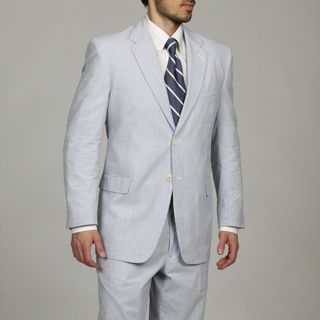 Adolfo Mens Blue/ White Seersucker Suit