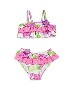 Hartstrings Toddlers & Little Girls Two Piece Ruffled Bikini   Pink 