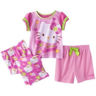 Hello Kitty Toddler Girls 3 Piece Short Sleeve Pajama Set   Pink 3T