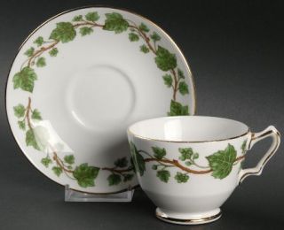 Crown Staffordshire Green Vine Footed Cup & Saucer Set, Fine China Dinnerware  