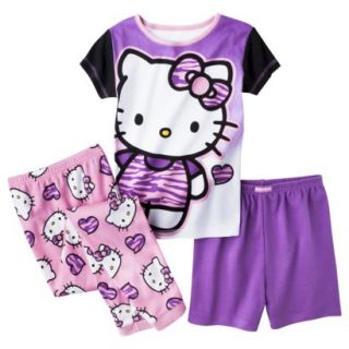 Hello Kitty Girls 3 Piece Short Sleeve Pajama Set   Purple 4