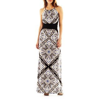 LONDON TIMES London Style Collection Paisley Print Halter Maxi Dress, Navy