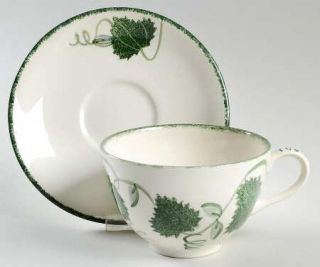 Poole Pottery Green Leaf Breakfast Cup & Saucer Set, Fine China Dinnerware   Gre