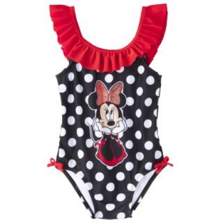 Disney Minnie Mouse Toddler Girls 1 Piece Swimsuit   Black 3T