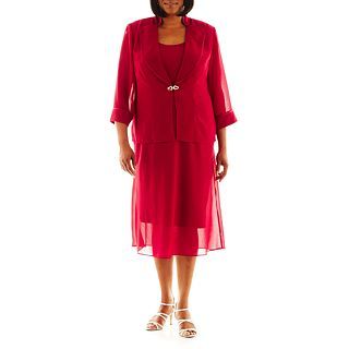 Dana Kay Satin Trim Dress with Jacket   Plus, Garnet (Red)