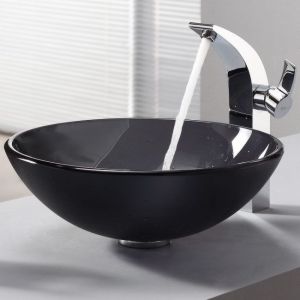 Kraus C GV 104FR 12mm 14700CH Exquisite Illusio Frosted Black Glass Vessel Sink