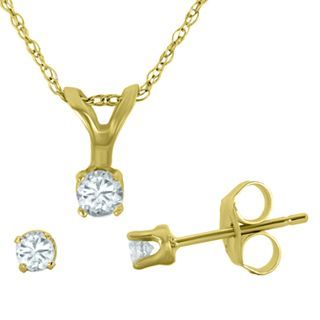1/4 CT. T.W. Diamond Pendant & Stud Earring Set, Yellow, Womens