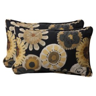 Outdoor 2 Piece Rectangular Toss Pillow Set   Black/Yellow Floral 24