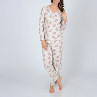La Cera Womens Knit Floral Print Pajama (Natural/ pinkFloral printSet includes sleep top with drawstring waist pantsThree (3) button front topLong sleevesPullover topPull on pantsMeasurement Guide Click here to view our La Cera Sizing GuideMaterials 100