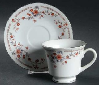 Dynasty China Copenhagen (Platinum,Rim) Footed Cup & Saucer Set, Fine China Dinn