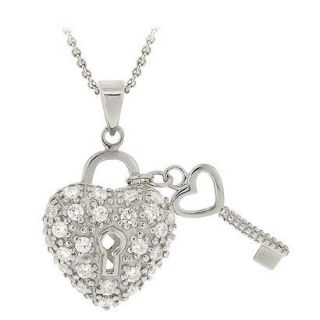 Sterling Silver Heart Key Pendant   Silver