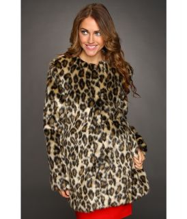 Nicole Miller Leopard Faux Fur Coat Womens Coat (Animal Print)