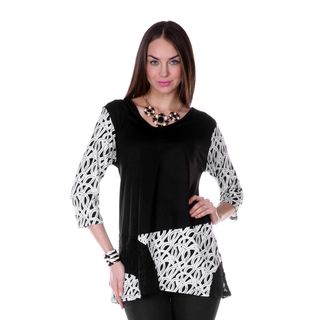 Womens Black And White Mixed Print Blouse