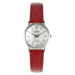 Womens Peugeot Classic Red Leather Silver Dial Watch   Red