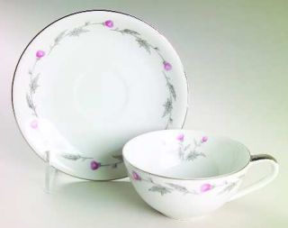 Empress (Japan) Thistle Flat Cup & Saucer Set, Fine China Dinnerware   Pink Flow