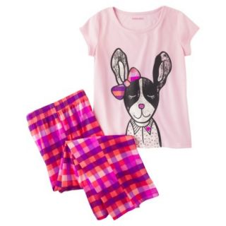 Xhilaration Girls 2 Piece Short Sleeve Cat Pajama Set   Pink XS