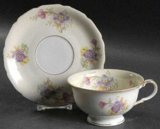 Black Knight Rambler Rose Footed Cup & Saucer Set, Fine China Dinnerware   Multi