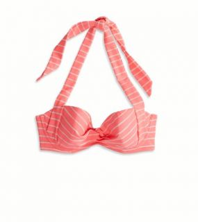 Coral Burst AE Striped Retro Halter Bikini Top, Womens 32 C