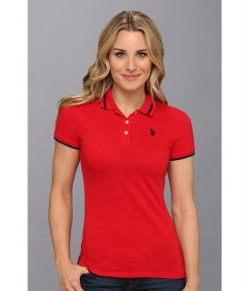 U.S. Polo Assn Solid Cotton Slub Short Sleeve Polo Womens Short Sleeve Knit (Red)