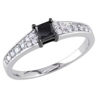 1/2 Carat Black and White Diamond in 10k White Gold Cocktail Ring (Size 8)