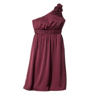 TEVOLIO Womens One Shoulder Rosette Silky Chiffon Dress   Rare Wine   8