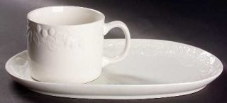 Gibson Designs Fruit Snack Plate & Cup Set, Fine China Dinnerware   All White, R