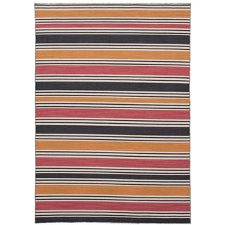Flat Weave Stripe Multi Color Wool Rug (5 X 8) Amber Glow