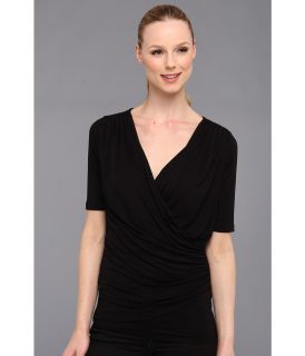 Karen Kane Short Sleeve Wrap Top Womens Blouse (Black)