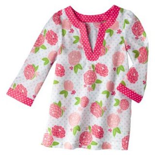 Circo Infant Toddler Girls Long Sleeve Floral Cover Up   White/Coral 5T