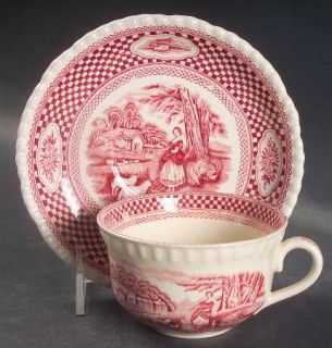 Adams China Old English Rural Scenes Flat Cup & Saucer Set, Fine China Dinnerwar