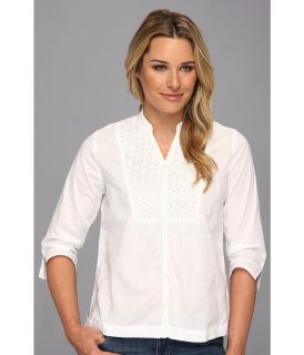 Caribbean Joe 3/4 Sleeve Button Front Tunic W Lace Womens Blouse (White)
