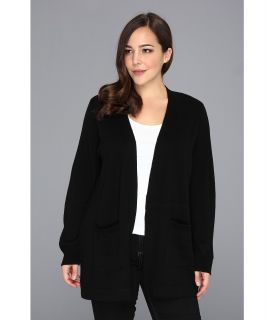 Calvin Klein Plus Size Open Wool Acrylic Cardigan Womens Long Sleeve Button Up (Black)