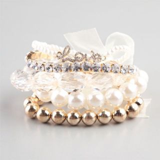 5 Piece Pearl/Facet/Love Bracelets Gold One Size For Women 228407621