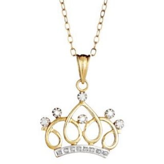 Sterling Silver Crown Pendant Necklace with Diamond Accents   Yellow
