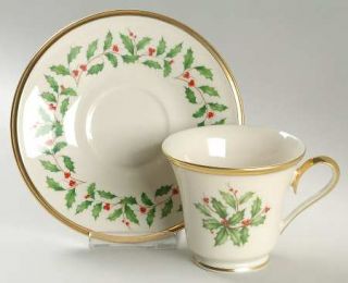 Lenox China Holiday (Dimension) Footed Cup & Saucer Set, Fine China Dinnerware  